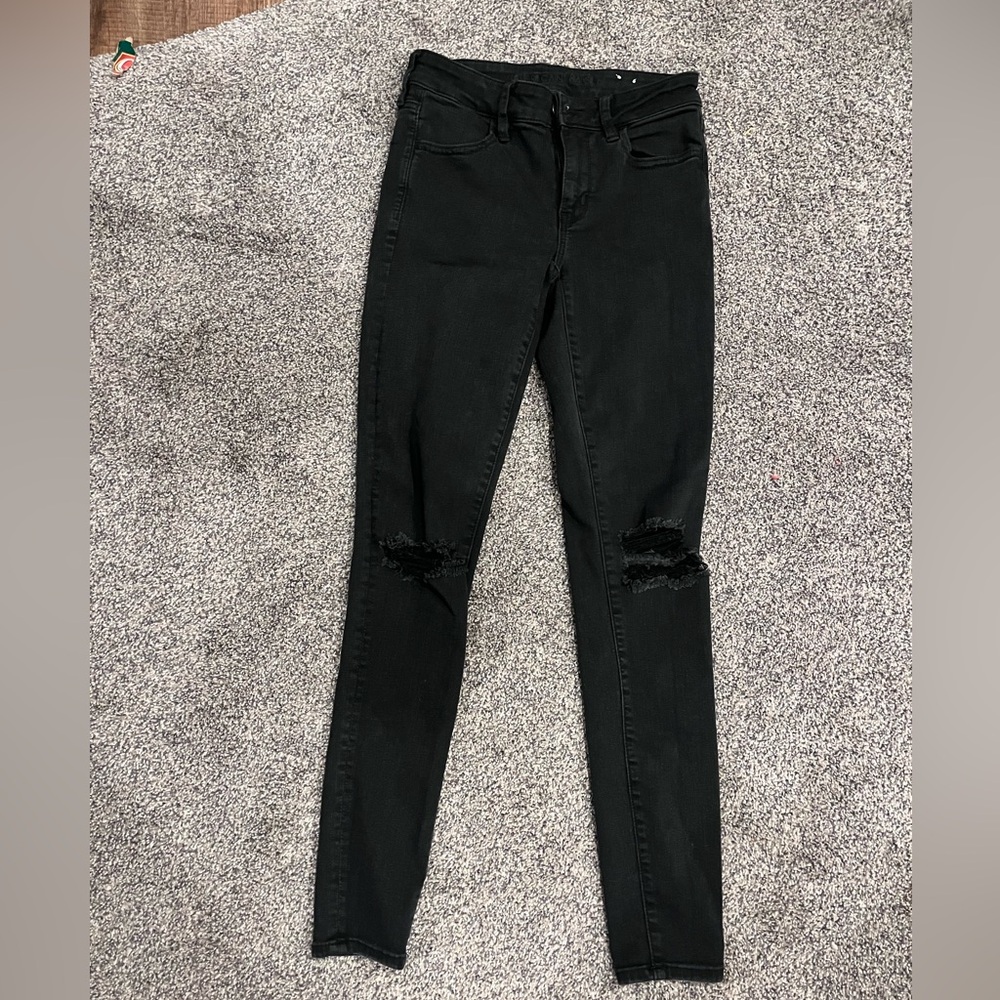 American Eagle Black Ripped Skinny Jeans